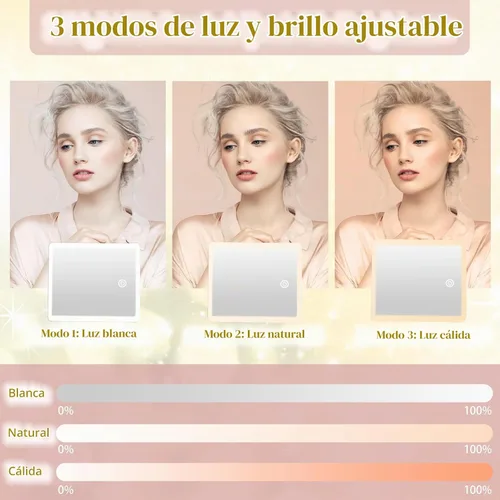 Vista 5 de Bolsa de Maquillaje de Viaje con Espejo Iluminado, Estuche de Maquillaje de Viaje con Divisores Ajustables, Estuche de Maquillaje Impermeable