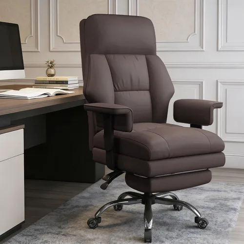 Vista 10 de Silla de oficina ejecutiva con ruedas, sillas de escritorio ergonómicas de piel sintética con reposapiés, respaldo alto, sillas