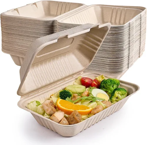 Vista 11 de ECOLipak Paquete de 300 recipientes con forma de ostra para llevar, 100% compostables y desechables, recipientes para llevar comida de 20,3 x 20,3 3
