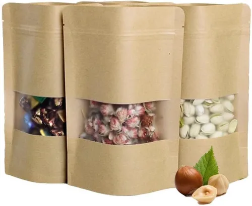 Vista 2 de QQ Studio 100 bolsas de papel kraft de 4.7 x 7.75 pulgadas con ventana de exhibición, bolsas de café, bolsas con cierre resellables y reutilizables
