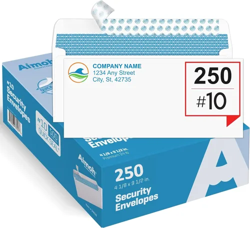 Vista 14 de Aimoh 100 sobres personalizados con adhesivo de seguridad #10 - Personalizados con logo y dirección Tamaño carta 4⅛ x 9½, blancos, 24LB, 100