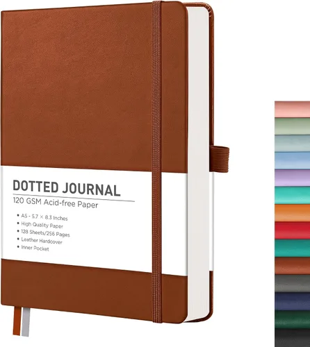 Vista 16 de RETTACY Cuaderno Diario con Puntos, 256 Páginas, Tamaño A5 Mediano (14.5 × 21 cm), Tapa Dura de Cuero, Papel Grueso de 120 g/m², para Diario de Negro