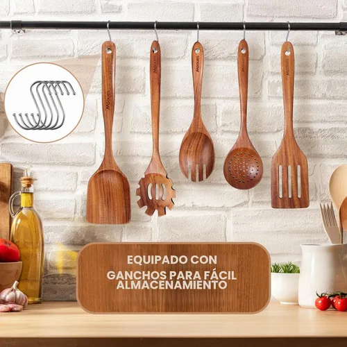 Vista 5 de Cucharas de madera para cocinar 6PCS Juego de utensilios de cocina