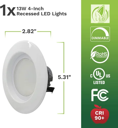 Vista 5 de Bioluz LED Lámpara empotrable LED regulable de 4 pulgadas, 13 W, 90 CRI, lámpara de techo LED de 2700 K, 910 lúmenes, con certificación UL JA8 CEC