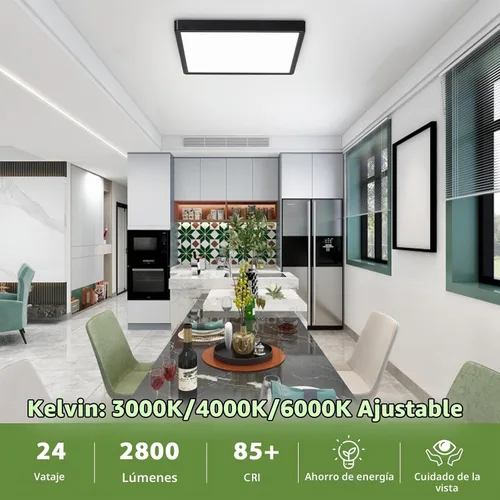 Vista 3 de Lámpara de techo LED cuadrada de montaje empotrado de 12 pulgadas, 24 W, 3000 K/4000 K/6000 K, lámpara de montaje empotrado ajustable, 2800 lm