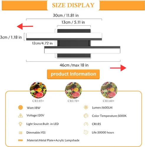 Vista 2 de Barra de luz LED para tocador de baño de 18 pulgadas, accesorio de iluminación sobre espejo de 18 W, 5000 K, barra de luz negra para tocador