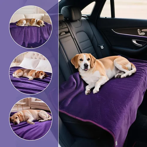 Vista 4 de Manta impermeable para perro, manta a prueba de orina para mascotas con protección de 3 capas, protector reversible de sherpa y franela