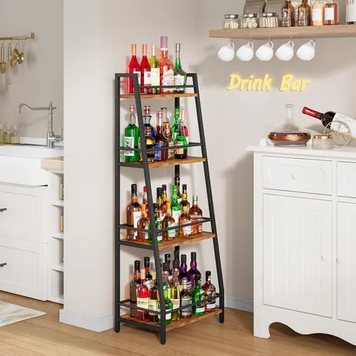 Vista 7 de YMYNY 4Tier Liquor Stand Trapezoid Wine Rack Freestanding Floor Retro Brown