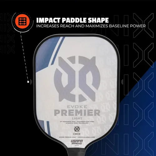 Vista 3 de Onix Evoke Premier - Paleta de pickleball aprobada por USAPA - Raquetas de pickleball rojas y azules - Opciones de peso y color disponibles
