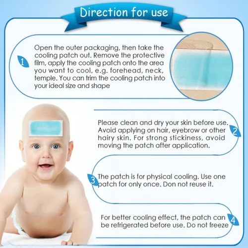 Vista 3 de 20 hojas de parches de enfriamiento para molestias de fiebre, reductor de fiebre refrescante, almohadillas frescas para niños que alivian el dolor