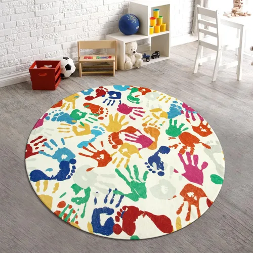 Vista 17 de STARUIA - Alfombra de huellas de manos y pies para niños para sala de juegos, alfombra de guardería lavable de 3 x 5 pies de colores para habitación