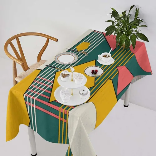 Vista 11 de Mantel retro moderno de mediados de siglo, diseño de colores retro de los años 50, resistente al agua, mantel lavable para cocina, comedor, fiesta