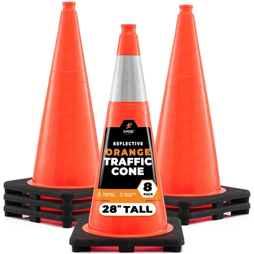 Vista 17 de Xpose Safety Conos de tráfico naranjas de 12 pulgadas con collar de 4 pulgadas, paquete de 4 conos de seguridad de plástico PVC multiusos