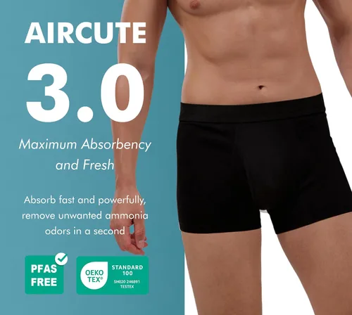 Vista 2 de AIRCUTE Ropa interior para hombre con incontinencia orina, apertura frontal, absorbente, a prueba de fugas, para goteo de fugas (S, negro)