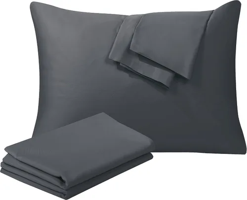 Vista 29 de Juego de 2 protectores de almohada de algodón egipcio 100%, tejido satinado de 400 hilos, protectores de almohada estilo cremallera de fácil cuidado