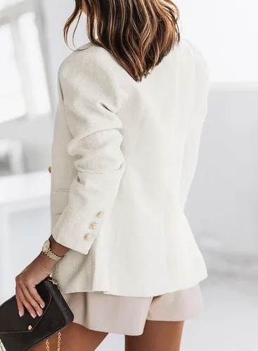 Vista 4 de Happy Sailed - Blazer de tweed para mujer, estilo informal, de manga larga, cruzado, abierto por delante, chaquetas de trabajo