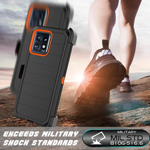 Vista 6 de Njjex - Funda para Moto Edge 2023/Edge 5G UW 2023/Edge 40 Pro con clip para cinturón Naranja