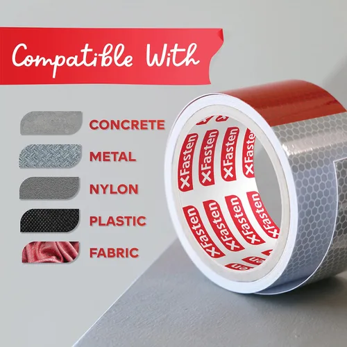 Vista 6 de XFasten Cinta reflectante, rojo y blanco, 2 pulgadas por 5 yardas, alta intensidad, cinta de seguridad DOT-C2, impermeable, reflector de remolque