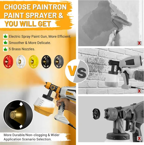 Vista 3 de Pulverizador de pintura HVLP de 700 W, pistola de pintura eléctrica, contenedor de alta capacidad de 40.6 fl oz, fácil de limpiar, 5 boquillas