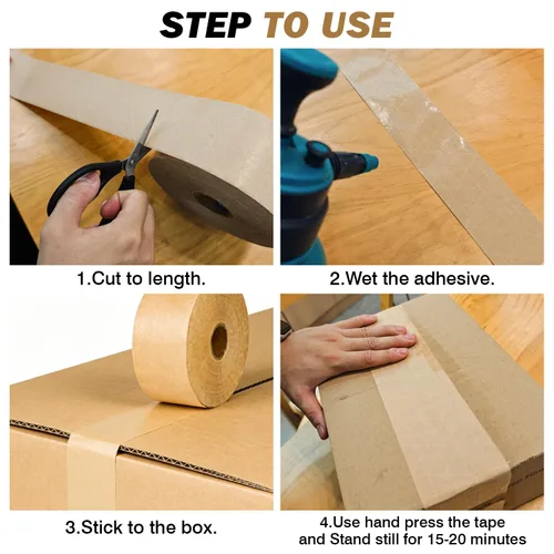 Vista 4 de Cinta reforzada de papel kraft activado por agua, paquete de 2, 2.75 pulgadas x 380 pies, longitud total de 760 pies, para embalaje y envío seguros