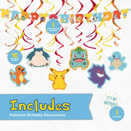 Vista 3 de Decoraciones de cumpleaños de Pokémon, suministros para fiestas, pancarta