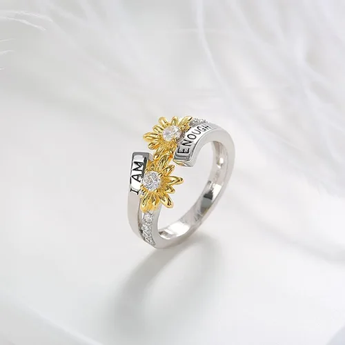 Vista 7 de Generic Juego de anillos para ti bicolor I Am Enough English con margaritas de diamantes a la moda multicolor anillos para mujer regalos para mujer