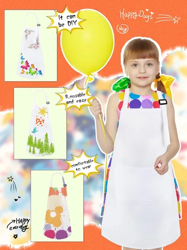 Vista 4 de 22 delantales coloridos para niños, a granel, pintura artística, delantales de tela colorida para niños y niñas, manualidades, hogar, cocina, aula