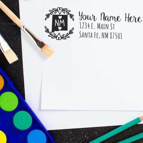 Vista 10 de State of Alabama Wreath Duo Hand Address Stamp - Personalized Rubber Stamp Montaje manual Duo