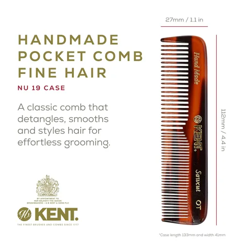 Vista 2 de Kent NU19 Set de regalo, con peine de bolsillo de dientes finos y dientes anchos OT para cabello, bigote y barba para hombres, mujeres y niños.