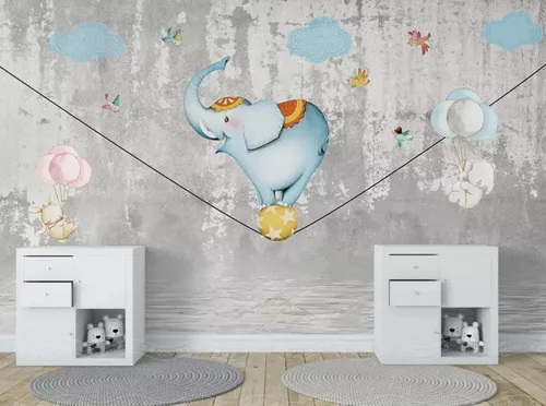 Vista 6 de Murwall Kids Wallpaper Slackline Elephant Wall Mural Cartoon Animals Wall Art Childroom Wall Decor Girls Boys Bedroom Baby Room