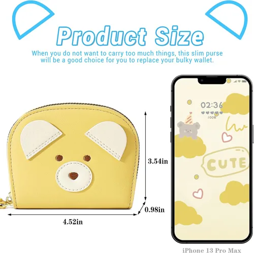 Vista 4 de YINHEXI RIFD - Bonita cartera con tarjetero para mujeres y hombres, pequeña cartera de cuero con cremallera para tarjetas de crédito para mujeres