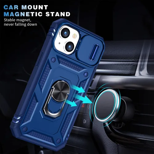 Vista 6 de Funda para iPhone 14, a prueba de golpes, resistente a los impactos, con lente deslizante protectora para iPhone 14 (6.1 pulgadas) (azul)
