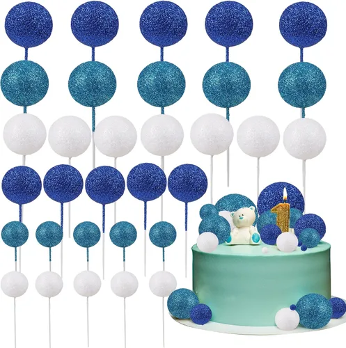 Vista 20 de 30 piezas de mini globo para decoración de tartas, bolas de espuma con purpurina, bolas de perlas de imitación, decoración para tartas, decoración