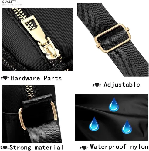 Vista 4 de DIHKLCIO Bolsos cruzados de nailon para mujer, monederos y bolsos de mano, bolsas de mensajero casuales para mujer, bolso cruzado negro impermeable