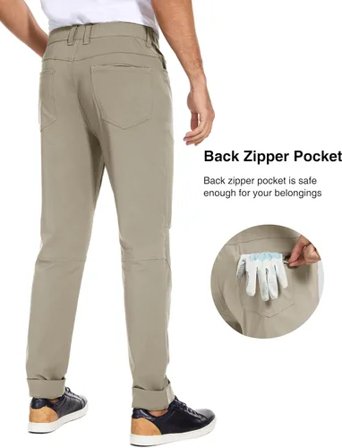 Vista 2 de PULI Pantalones de golf para hombre, vestido elástico, de secado rápido, pantalones casuales de negocios con bolsillos para trabajo y viajes