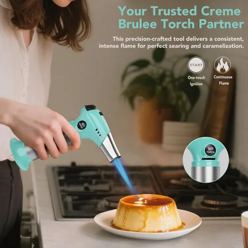 Vista 5 de Sondiko Antorcha para Crème Brûlée, Antorcha Encendedor de Butano Recargable con Llama Ajustable para Bricolaje, Crème Brûlée, Parrillada