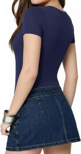 Vista 3 de ALGALAROUND Body de manga corta con doble forro para mujer, camisetas básicas, trajes corporales