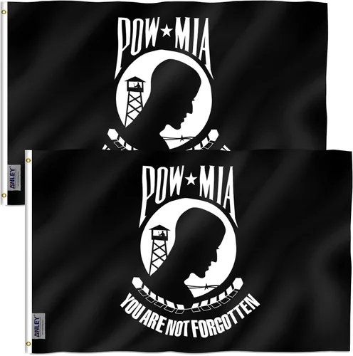 Vista 8 de Anley EverStrong Series - Bandera bordada Pow Mia de 3 x 5 pies, cabecera de lona bordada y resistente, 4 filas de costuras de cerradura, bandera