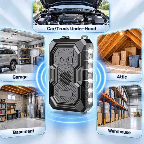 Vista 6 de Repelente ultrasónico de roedores a pilas para motores de automóviles