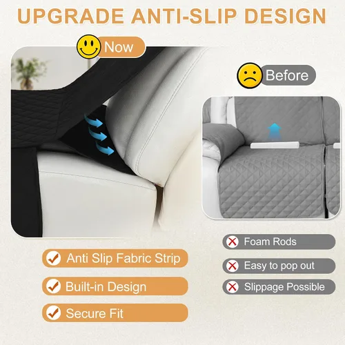 Vista 4 de HDCAXKJ Fundas impermeables 100% impermeables para sofá reclinable en forma de L, lavable, acolchada y suave para perros y mascotas, 1 funda de Negro