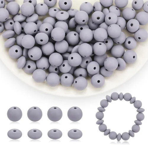Vista 18 de 100 cuentas de silicona negras de 0.472 pulgadas para manualidades (redondas, sueltas)