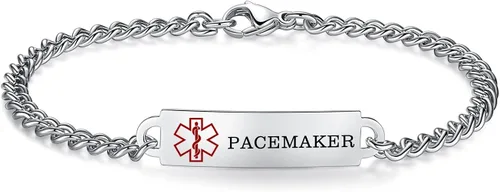 Vista 92 de Pulseras de identificación de alerta médica de 6.5 "-8.5" para mujeres, pulseras de emergencia médica de acero inoxidable, grabado gratuito