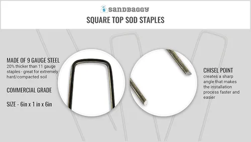 Vista 2 de Sandbaggy Grapas de césped para paisaje de 6 pulgadas (acero calibre 9) ~ Ideal para suelos duros - 20% más grueso que la competencia - Confiado por