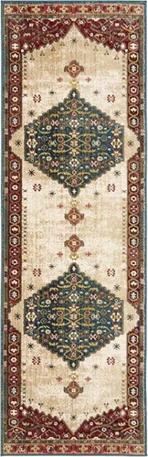 Vista 3 de SAFAVIEH Kashan Collection - Alfombra de pasillo, 2 pies 6 pulgadas x 8 pies, azul y rojo, diseño oriental tradicional, no desprende pelusa