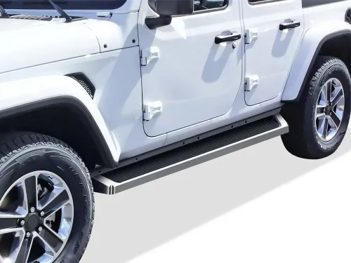 Vista 14 de APS iBoard - Estribos para Jeep Wrangler JL, tamaño mediano, 4 pulgadas, Aluminio negro