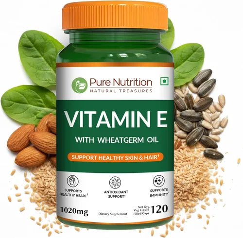 Vista 2 de Pure Nutrition Vitamina E con aceite de germen de trigo, 1020 mg 120 cápsulas Fuente natural de vitamina E Suplemento para el cabello