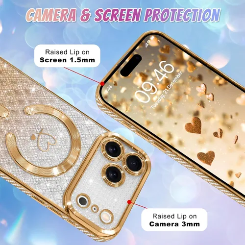 Vista 4 de Bonoma Compatible with iPhone 17 Pro Max Case 2025 Heart Checkered -Gold A cuadros-oro