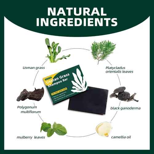 Vista 3 de Barra de champú natural Usman Grass, cubre el cabello gris, barra Usma para engrosar y oscurecer el cabello, la solución definitiva