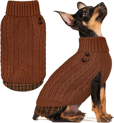 Vista 14 de KYEESE Suéter suave para perros pequeños, machos, abrigado, de cuello alto, ropa elástica de punto para gatos, abrigo cómodo para cachorros