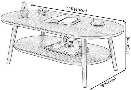 Vista 2 de Mesa auxiliar, mesa de centro de madera de estilo moderno con 4 patas para sala de estar, estantes incluidos, nogal, 31.5 pulgadas de largo x 18 Nuez